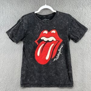 The Rolling Stones Band Tee S Black Acid Wash Tongue Logo T-Shirt Bravado Unisex